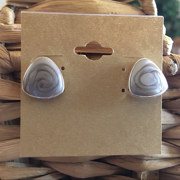 Vintage gray enamel swirl silver tone earrings - Picture 1 of 4